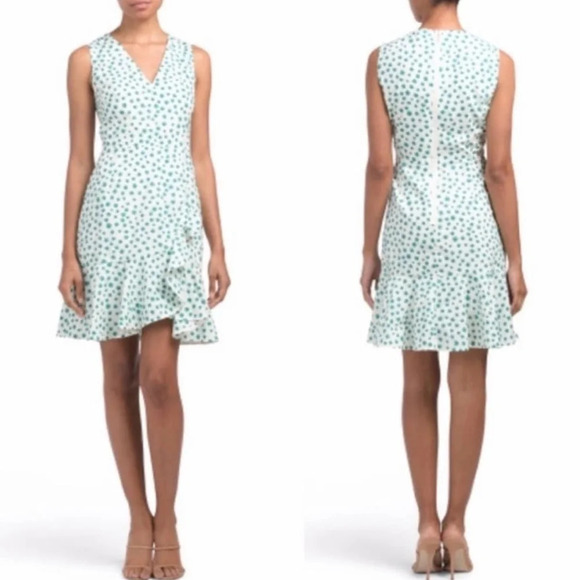 Rebecca Taylor Dresses & Skirts - Rebecca Taylor Emerald Daisy Print Mini Dress Cream Green Floral Ruffle V-neck 4